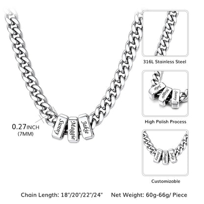 Engraved Charm Multi Name Cuban Link Necklace Dimension, Durable