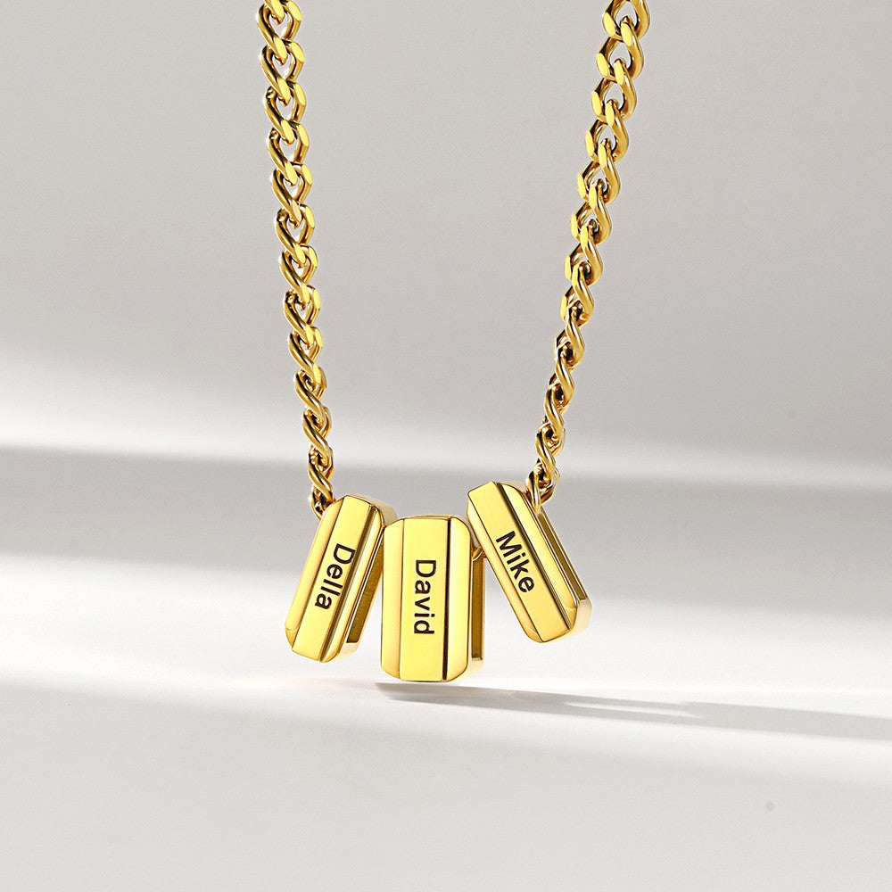 Engraved Charm Multi Name Necklace Gold Plated