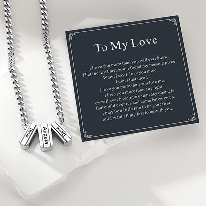 Engraved Charm Multi Name Necklace with Greeting Card