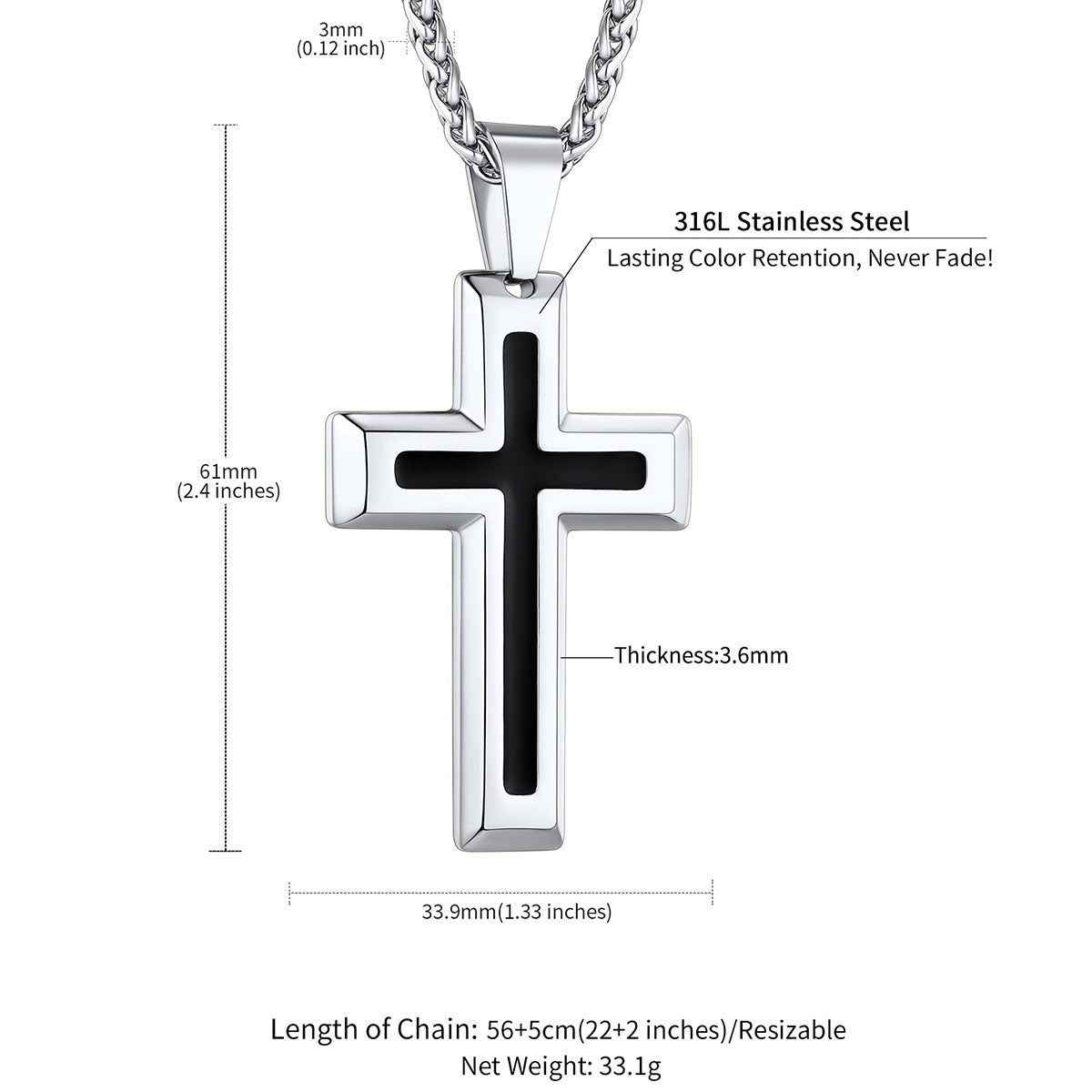 Engraved Dripping Oil Cross Necklace Dimension, Durable, Solid