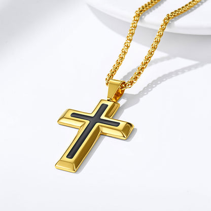 Engraved Dripping Oil Cross Necklace Gold Plated