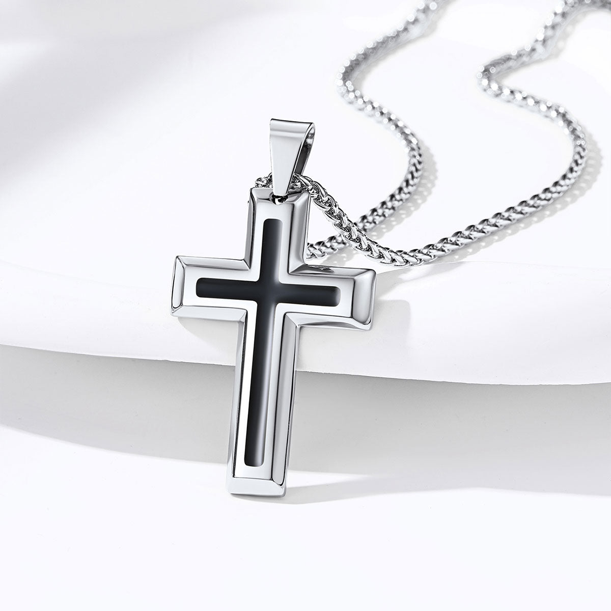 Engraved Dripping Oil Cross Necklace Stainless Steel
