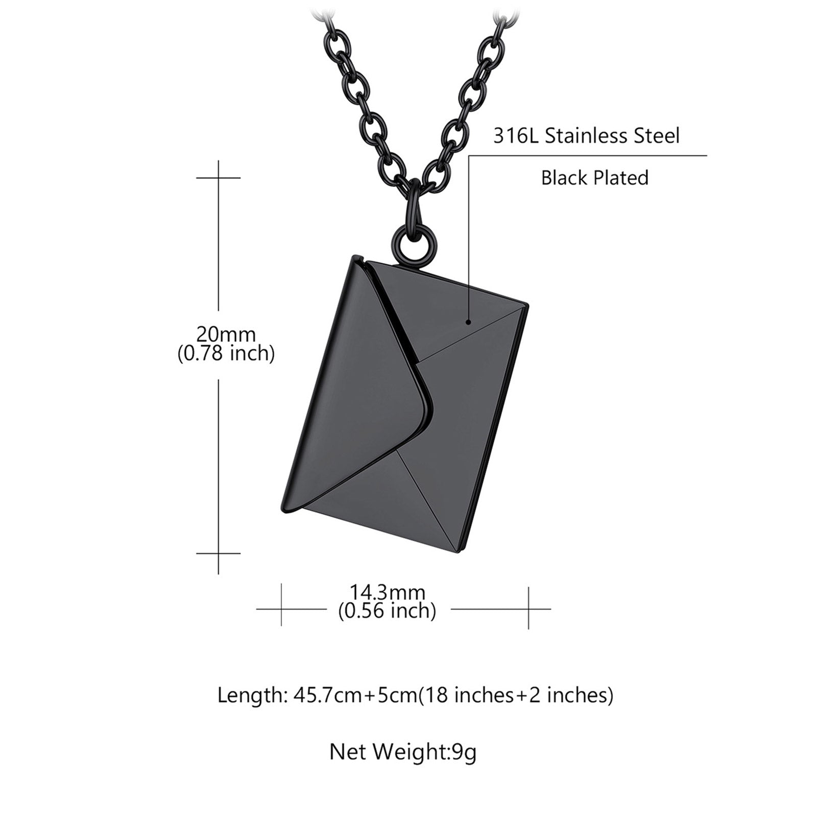  Engraved Envelope Locket Necklace: Dimension, Durable, Solid