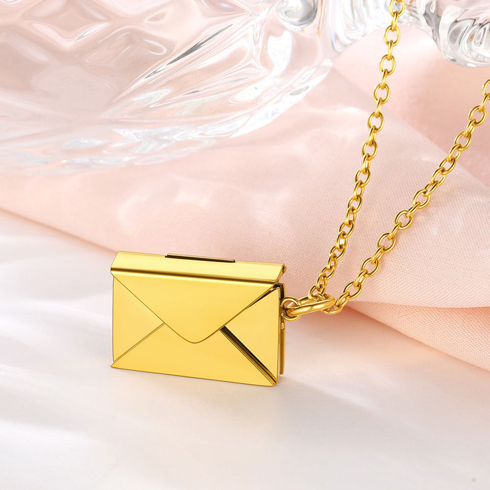  Engraved Envelope Locket Necklace Gold Plated