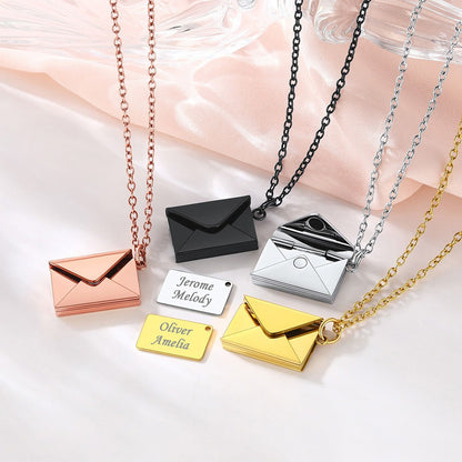  Engraved Envelope Locket Necklace in different color
