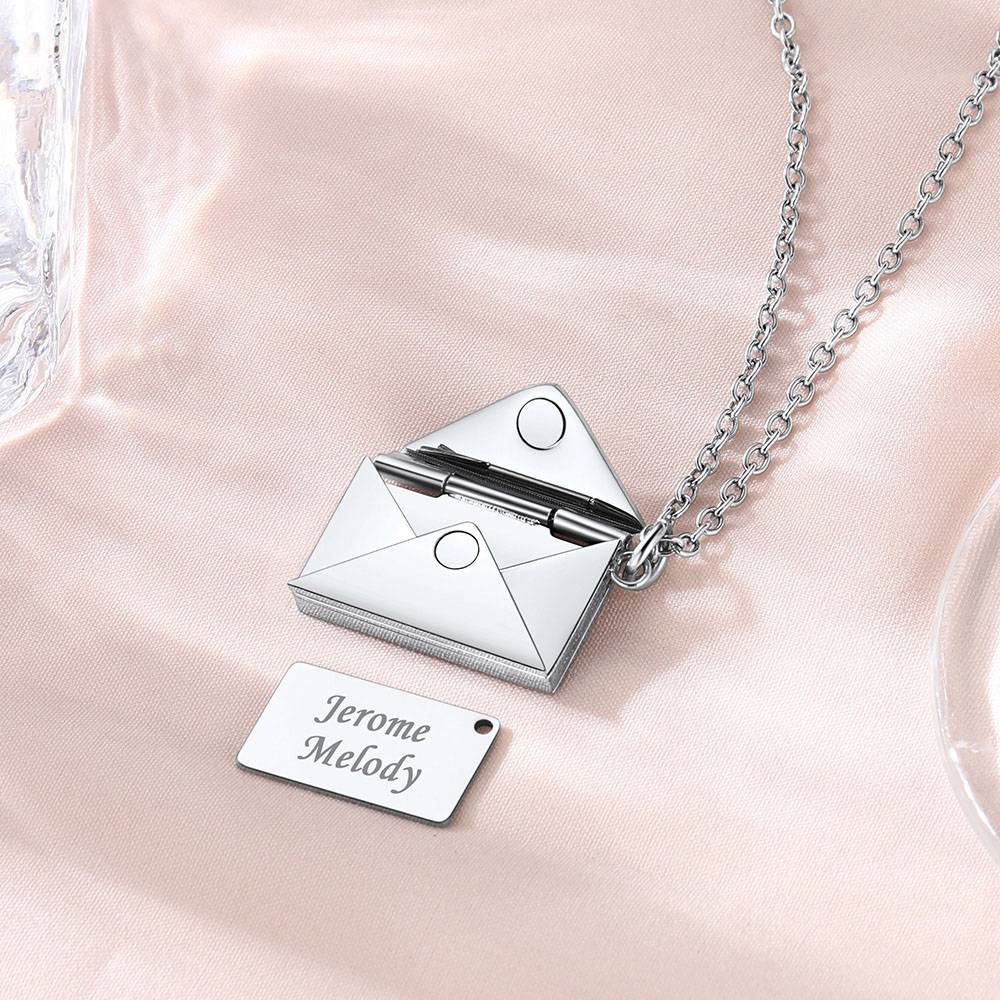  Engraved Envelope Locket Necklace steel