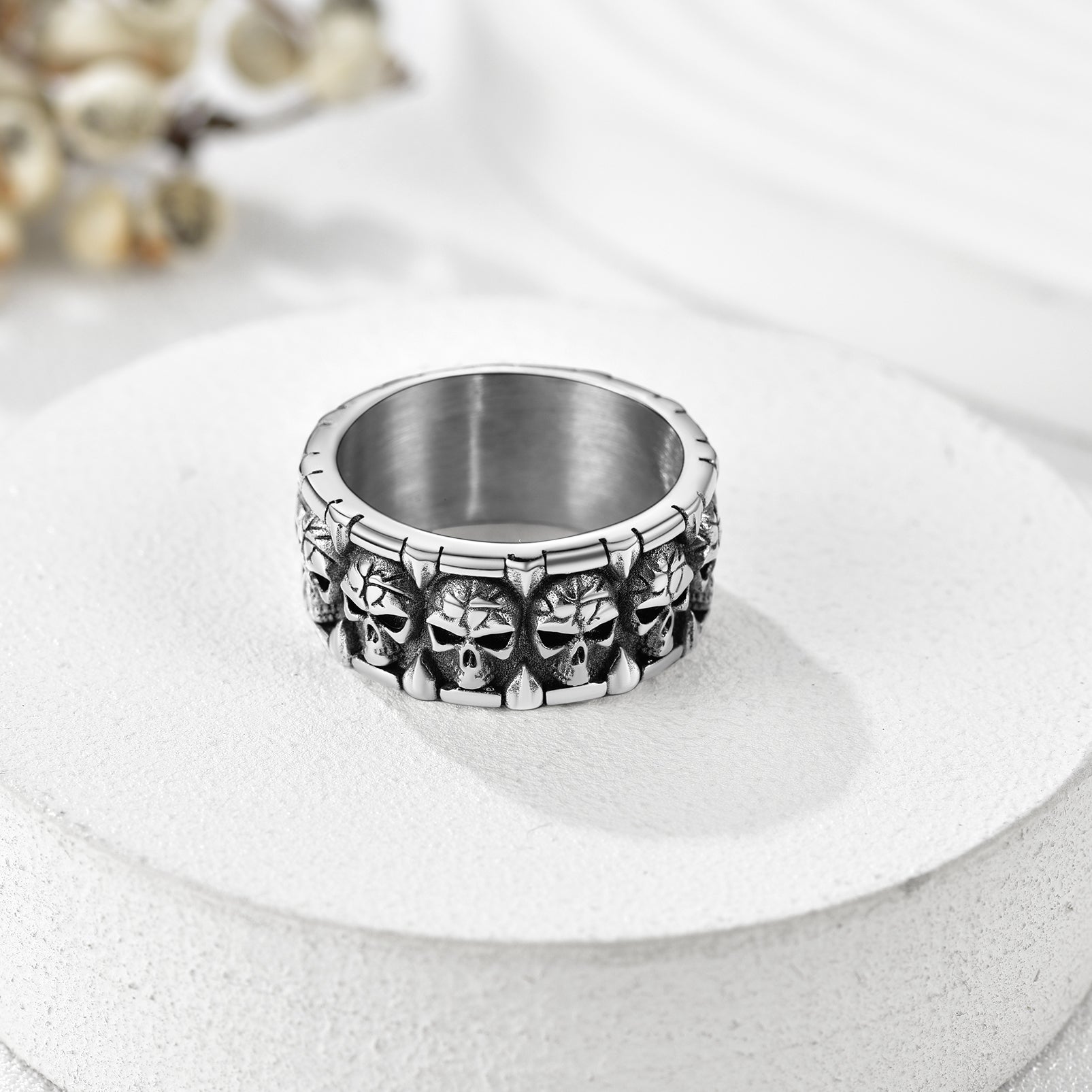 Engraved Gothic Skull Ring in stainless Steel