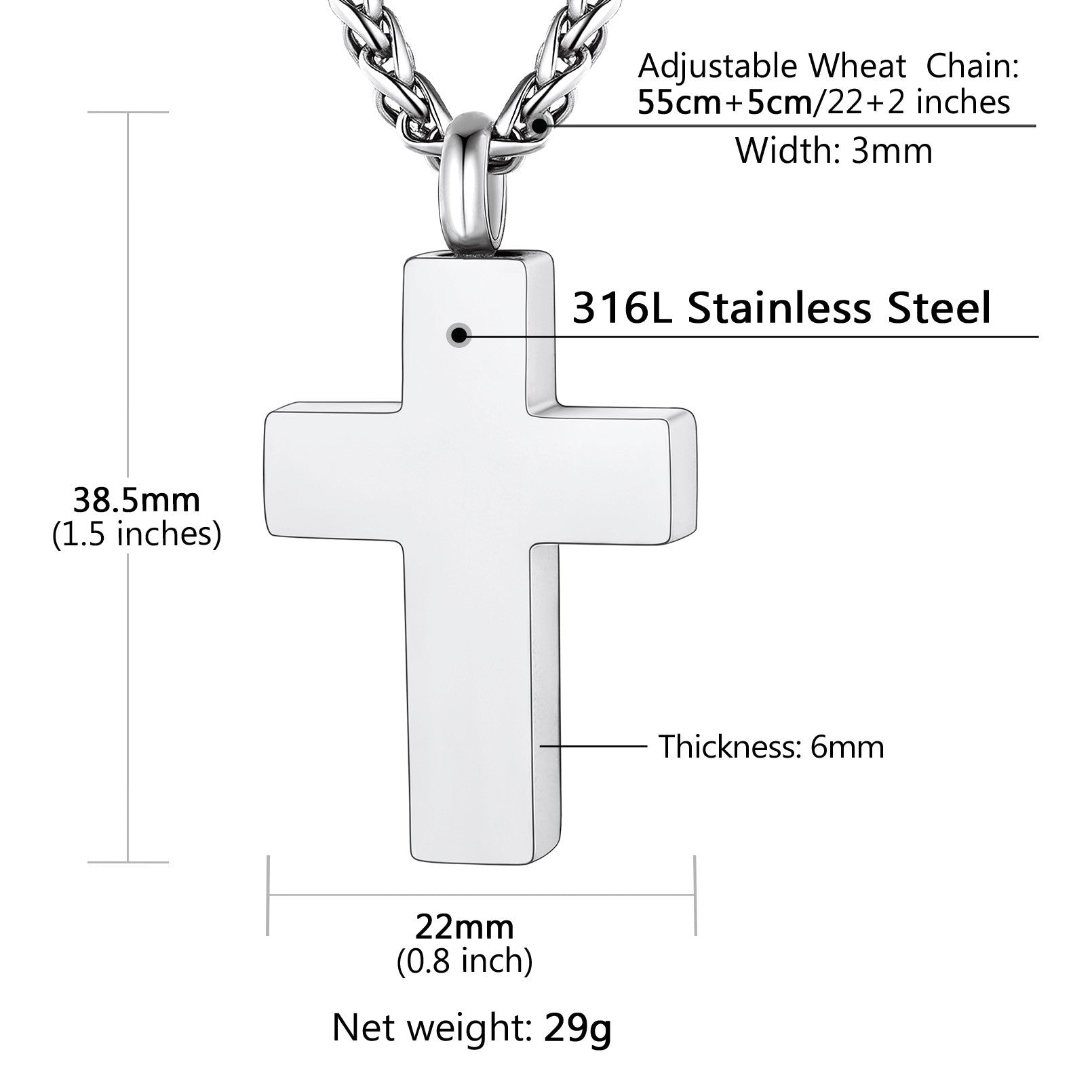 Engraved Latin Cross Urn Necklaces Dimension, Durable