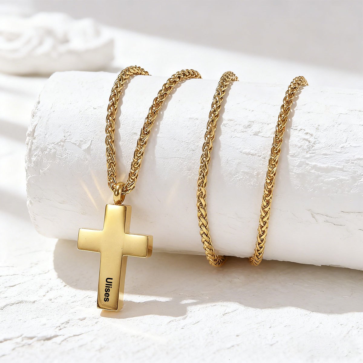 Engraved Latin Cross Urn Necklaces Gold Plated