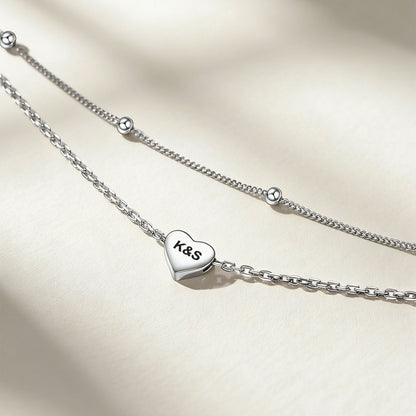 Engraved Layered Heart Anklets in 925 Sterling Silver
