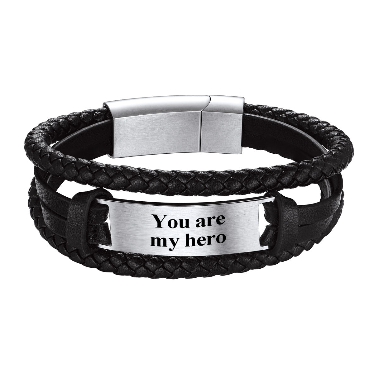 Engraved Leather Braided Bracelet