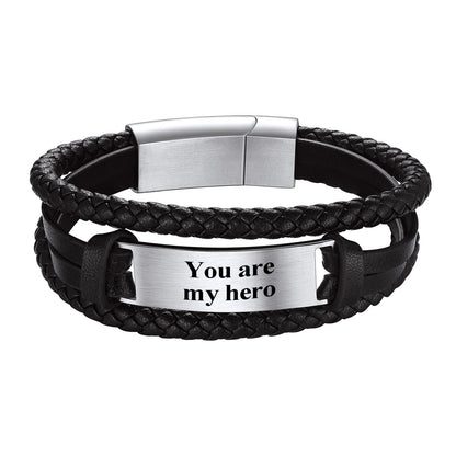 Engraved Leather Braided Bracelet