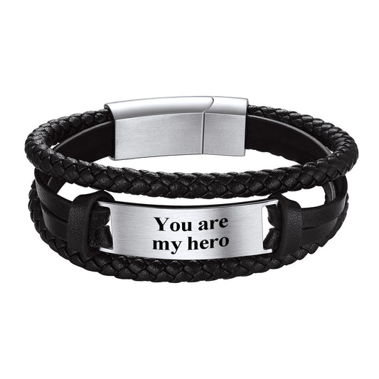 Engraved Leather Braided Bracelet