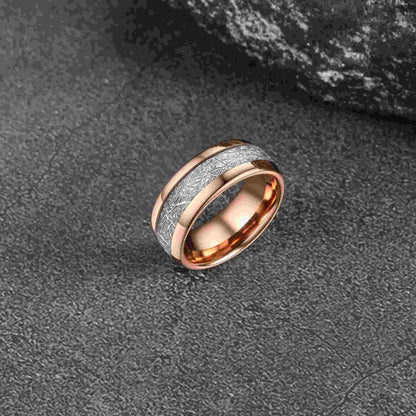 Engraved Meteorite Inlay Tungsten Carbide Promise Ring