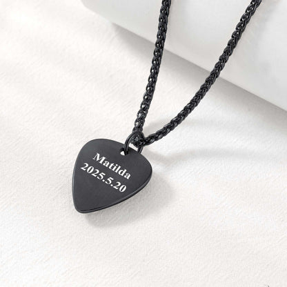 Engraved Punk Guitra Pick Skull Necklace