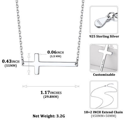 Engraved Sideways Cross Necklace Dimension, Durable