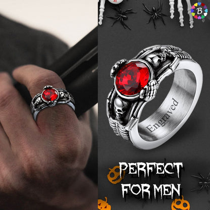 Engraved Skull Gemstone Ring for Men