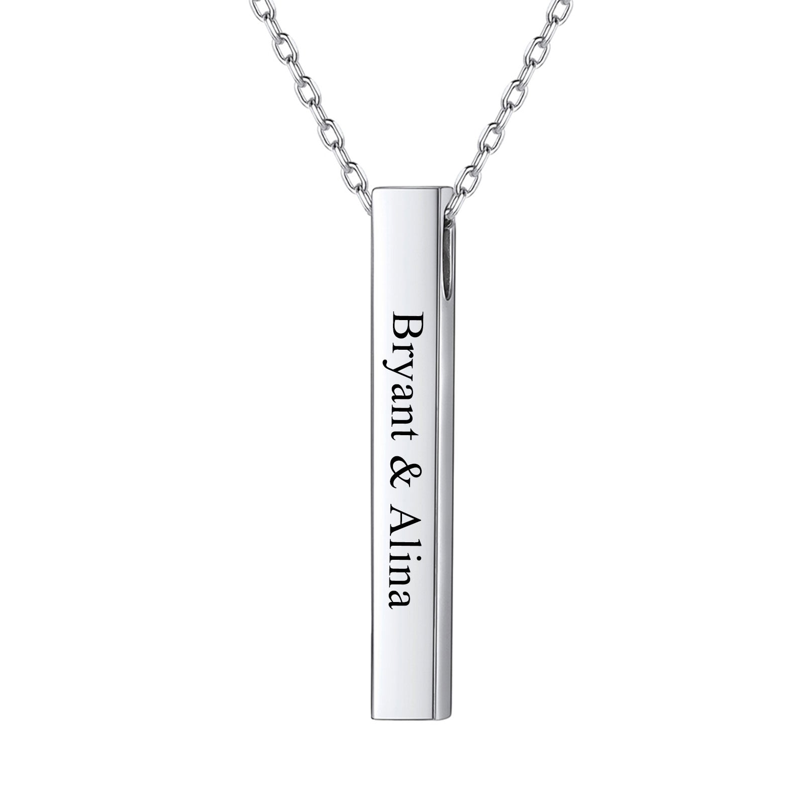 Engraved Vertical Pillar Bar Necklace Silver