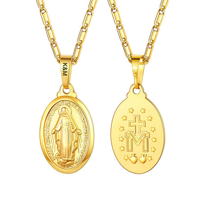 Engraved Virgin Mary Necklace Gold Plated