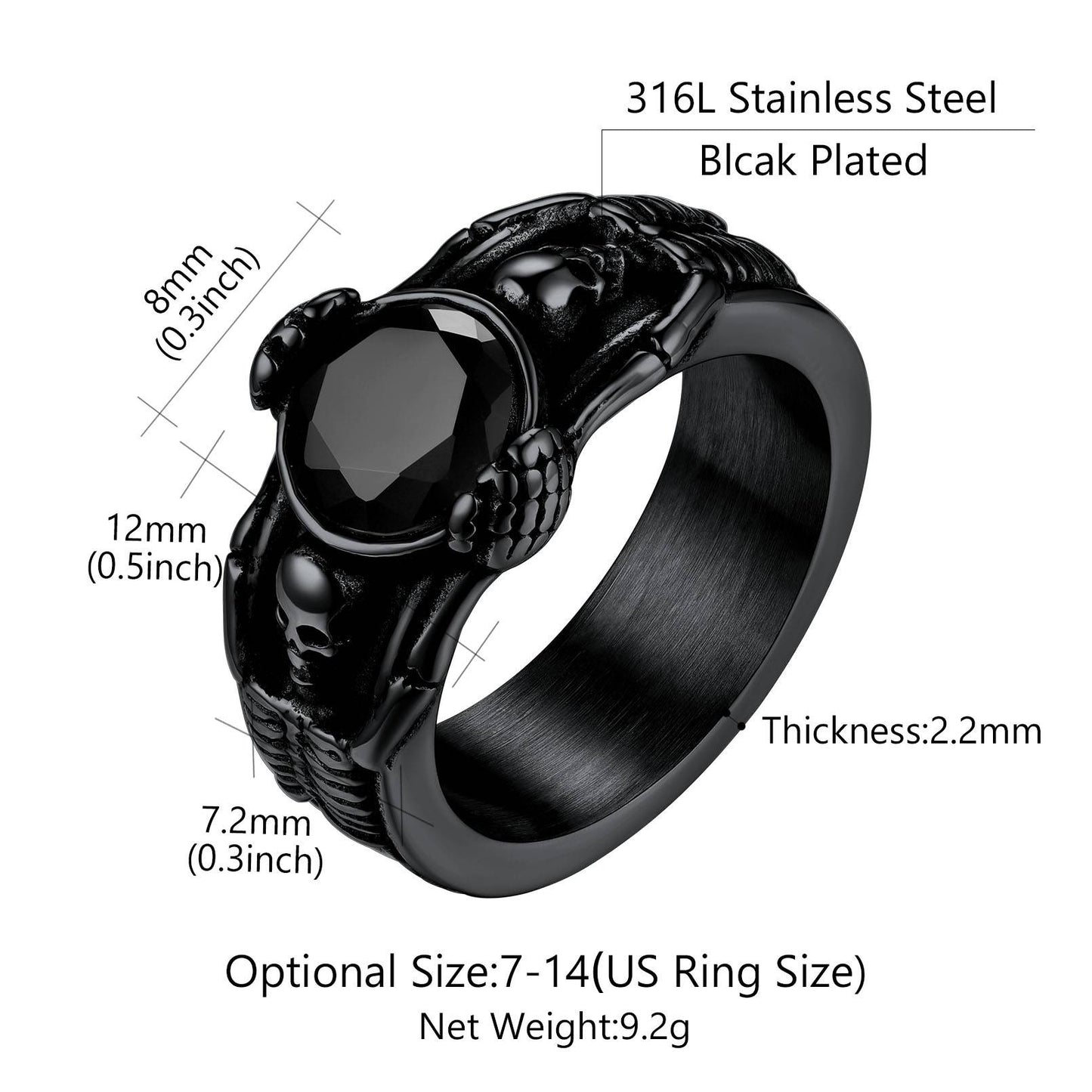 Engraving Black Onyx Skull Band Ring Dimension, Durable
