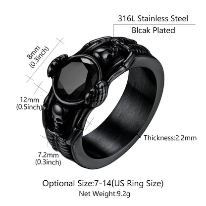 Engraving Black Onyx Skull Band Ring Dimension, Durable