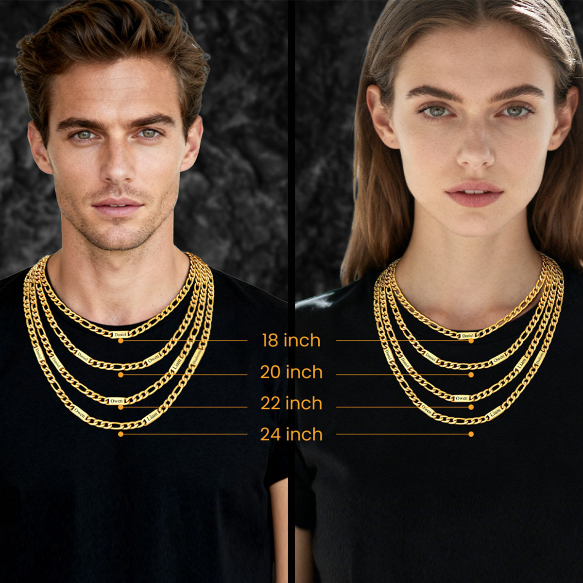 Engraving Name Figaro Chain Necklace 5/7MM