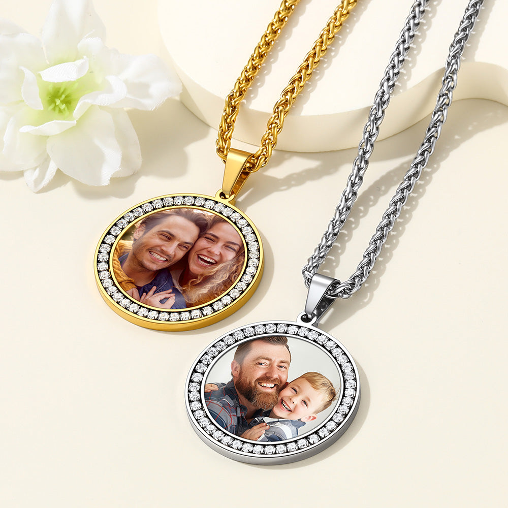 Engraving Photo Necklace CZ Picture Necklace