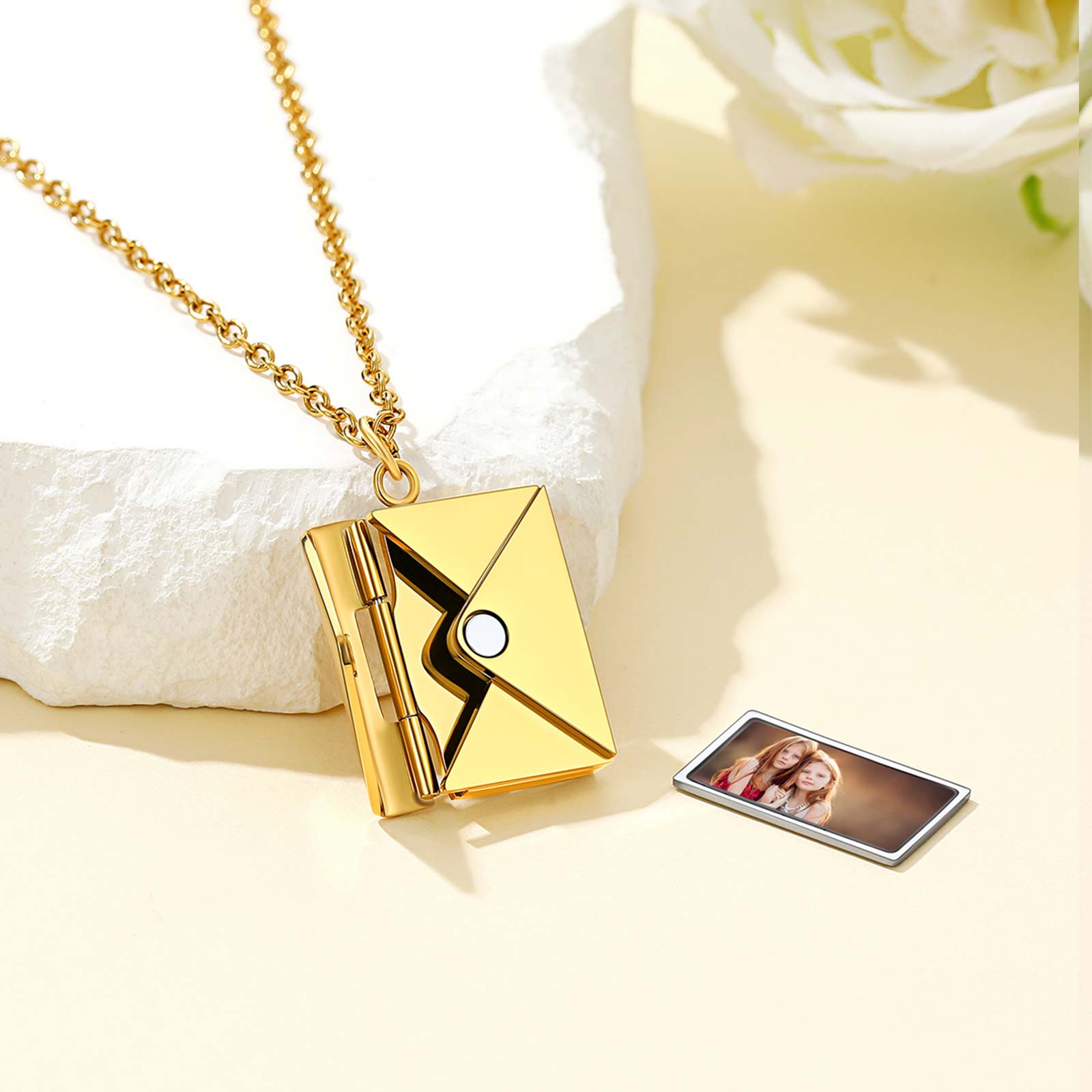 Personalized Envelope Locket Necklace With Custom Photo