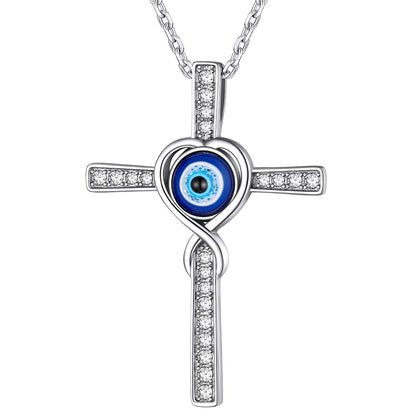 Evil Eye Infinity Cross Necklace in Sterling Silver