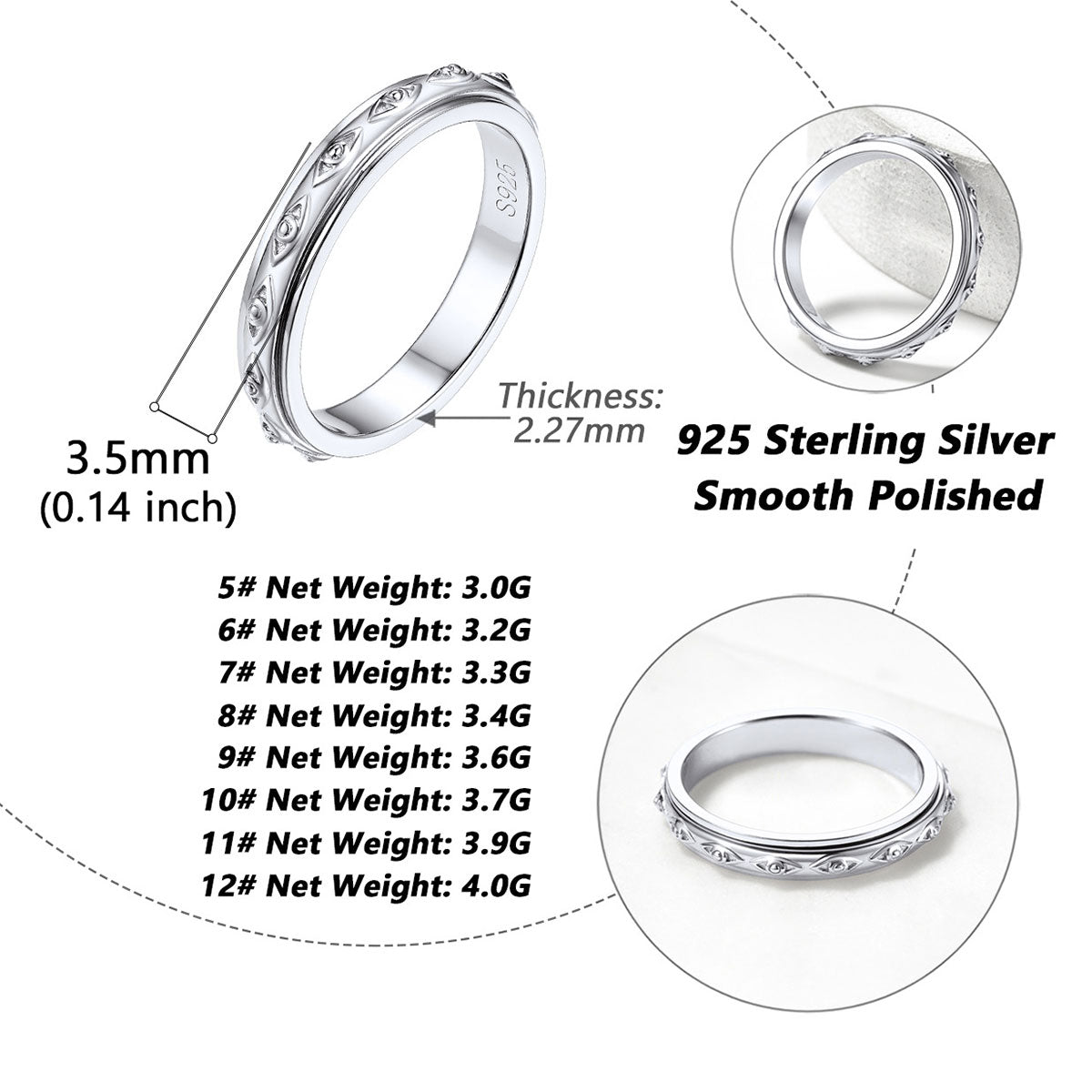 Evil Eye Anxiety Fidget Ring Dimension, Hypoallergenic