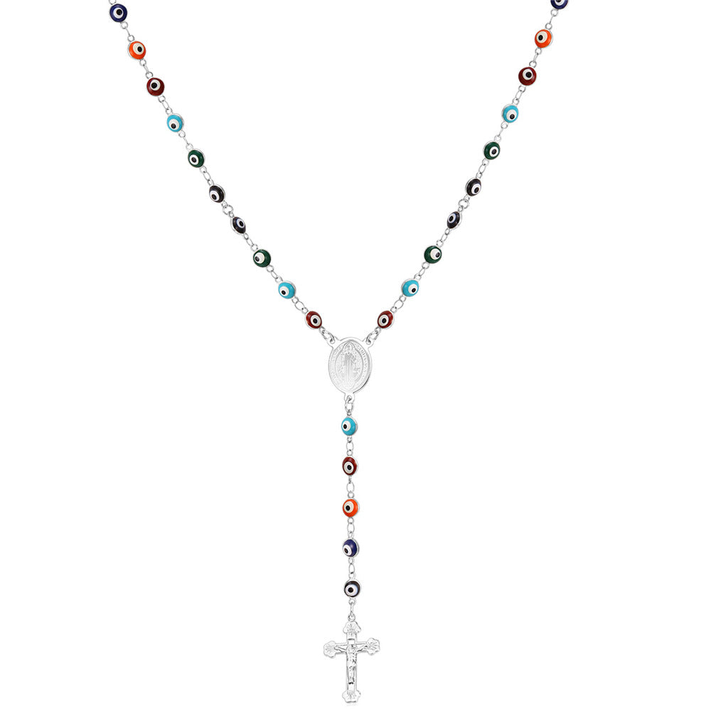 Evil Eye Rosary Beads Necklace with Cross