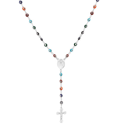 Evil Eye Rosary Beads Necklace with Cross