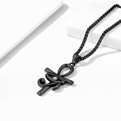 Eye of Horus Ankh Cross Necklace Black Plated