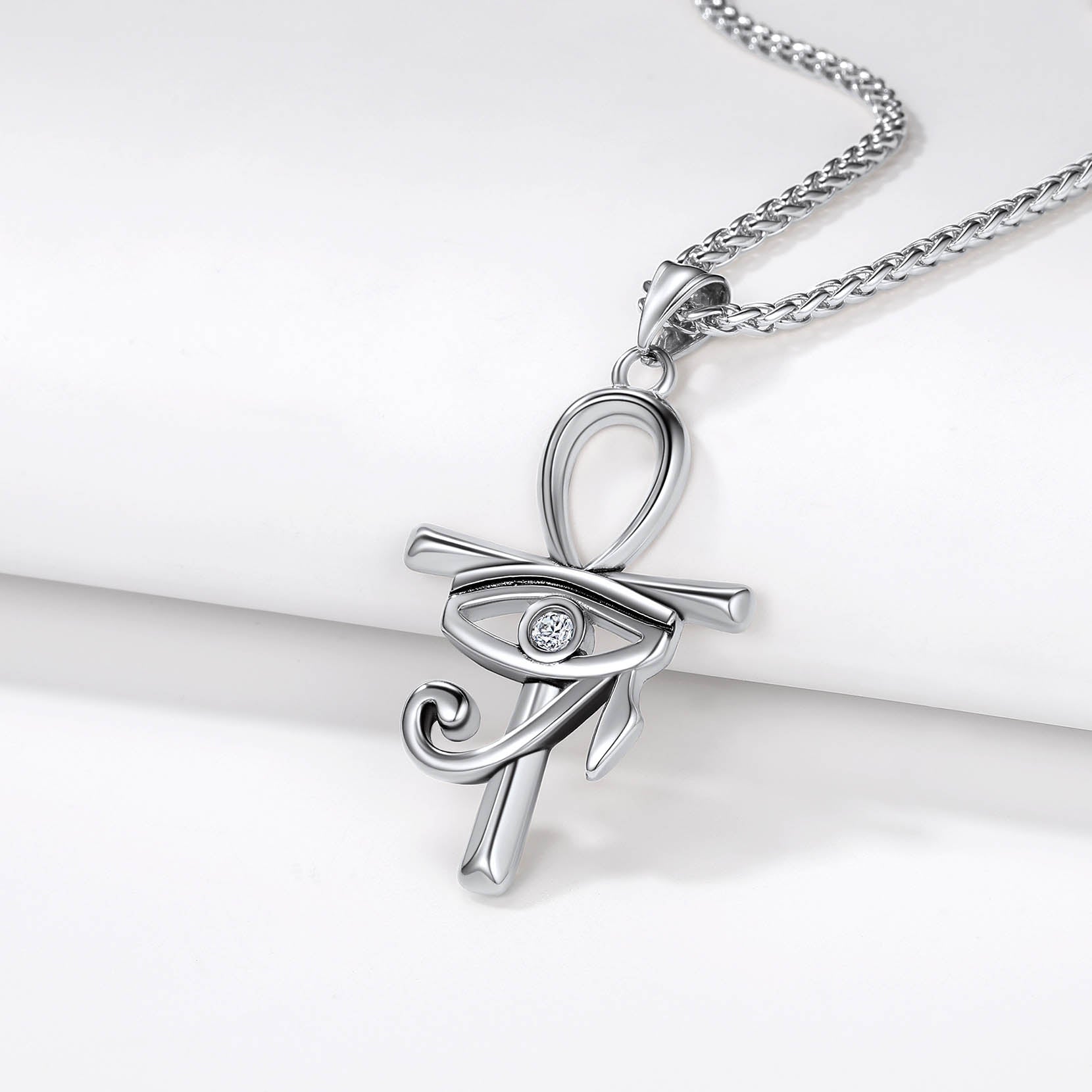 Eye of Horus Ankh Cross Necklace Steel 