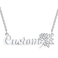 Dainty Birth Flower Necklace with Customized Name Plate Pendant