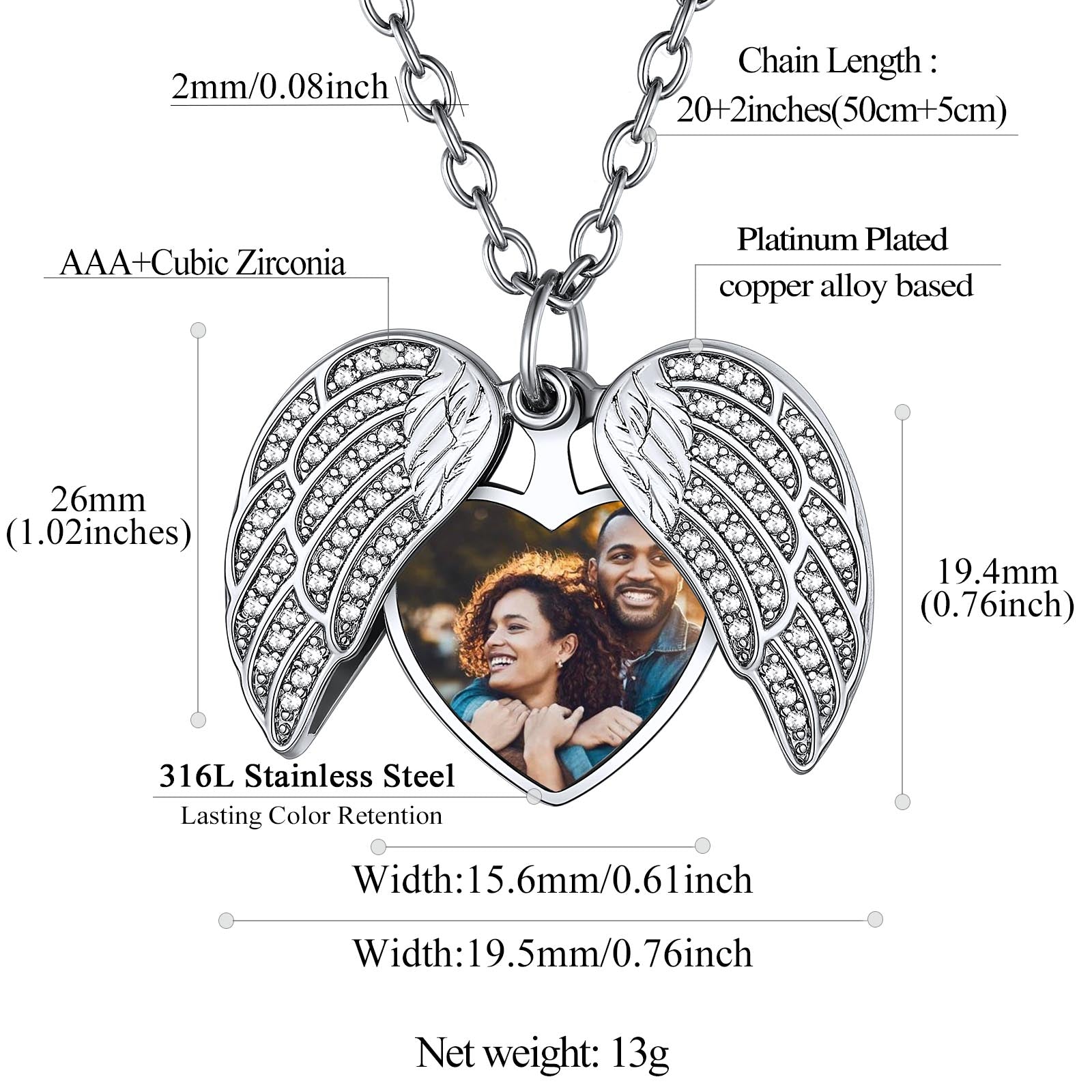Heart Locket Necklace with Picture  Silver
