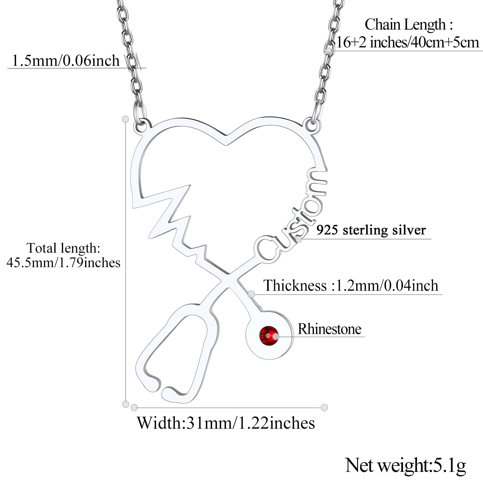 Personalized Stethoscope Heart Necklace