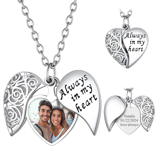 Customized Picture Locket Necklace Always In My Heart Rose Necklace