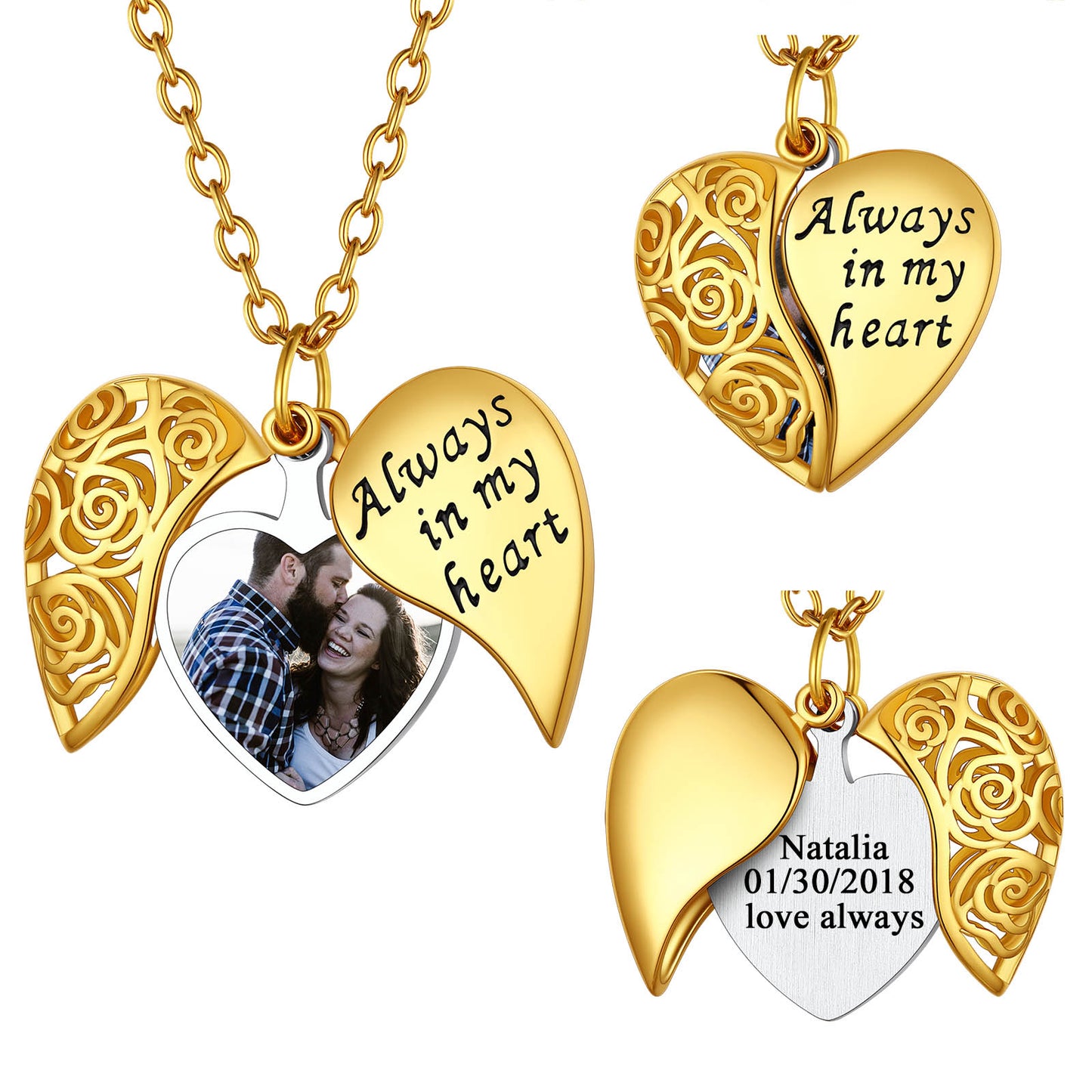 Customized Picture Locket Necklace Always In My Heart Rose Necklace