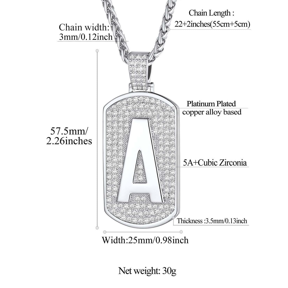 Bling Dog Tag A-Z Letter Necklaces for Men