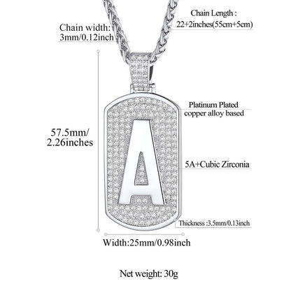 Bling Dog Tag A-Z Letter Necklaces for Men