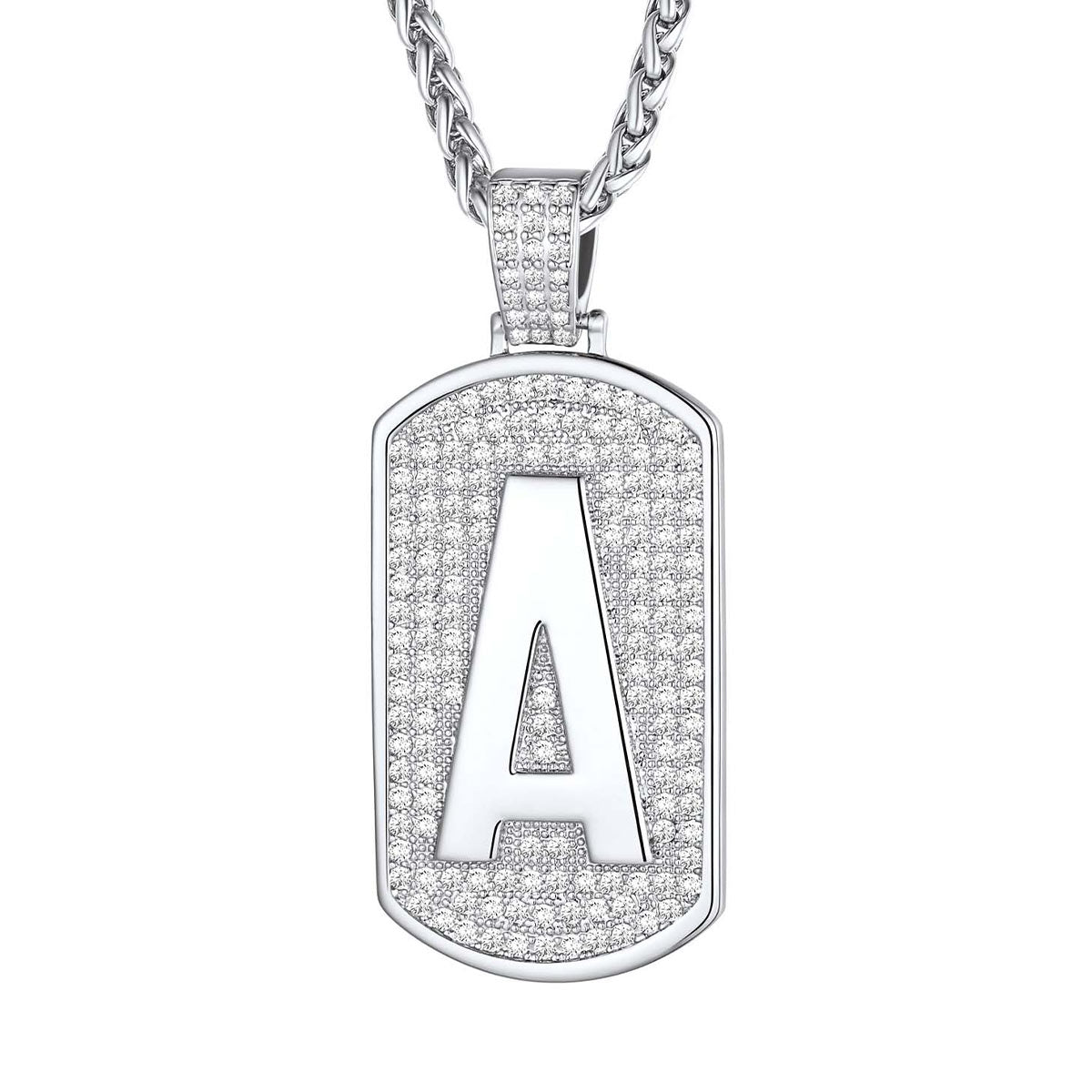 Bling Dog Tag A-Z Letter Necklaces for Men