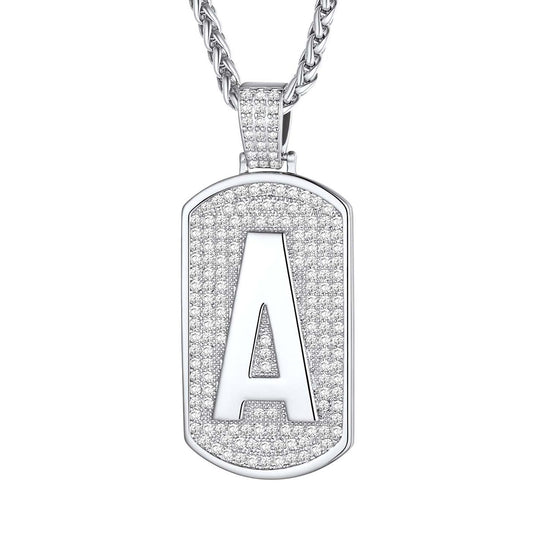 Bling Dog Tag A-Z Letter Necklaces for Men