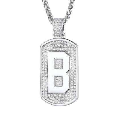 Bling Dog Tag A-Z Letter Necklaces for Men