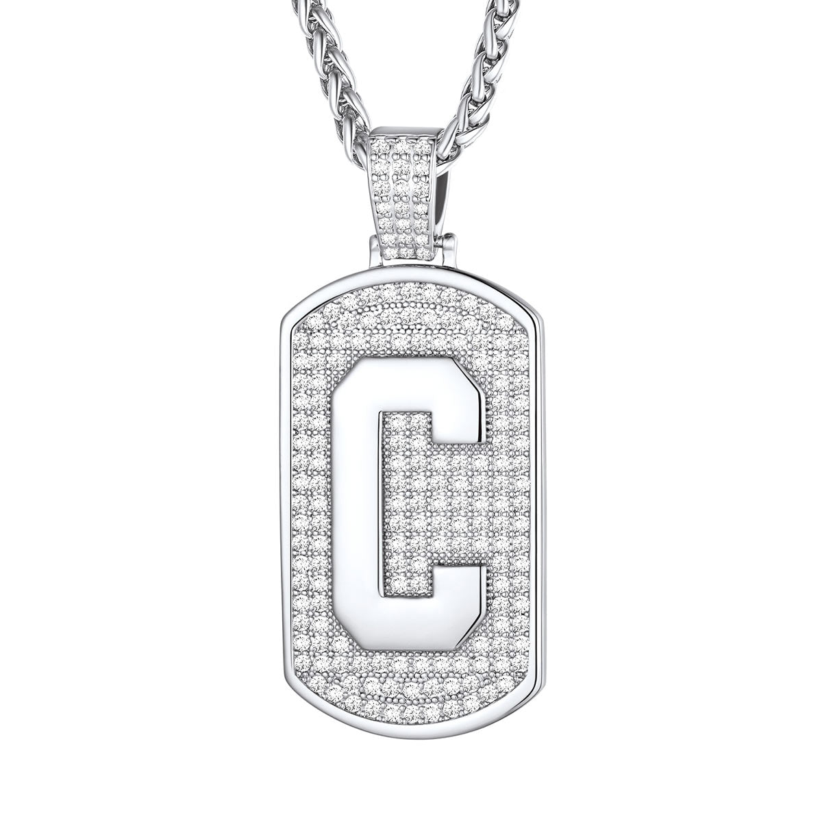 Bling Dog Tag A-Z Letter Necklaces for Men