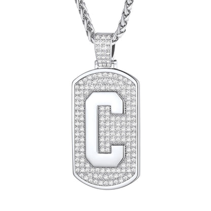 Bling Dog Tag A-Z Letter Necklaces for Men
