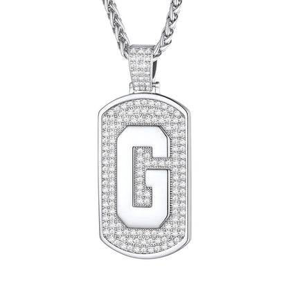 Bling Dog Tag A-Z Letter Necklaces for Men