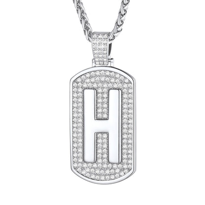 Bling Dog Tag A-Z Letter Necklaces for Men