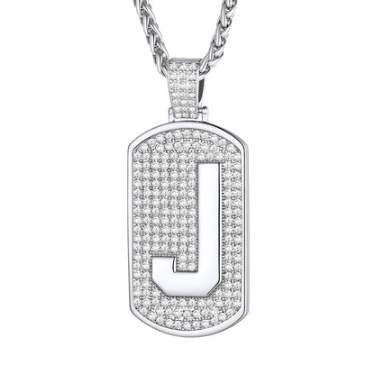 Bling Dog Tag A-Z Letter Necklaces for Men