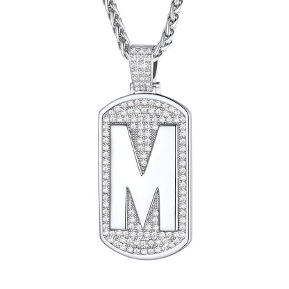 Bling Dog Tag A-Z Letter Necklaces for Men